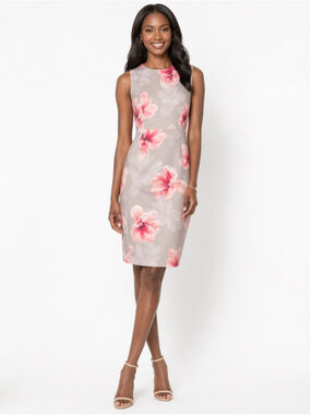 Calvin Klein Gray Pink Floral Sleeveless Sheath Dress Size 2